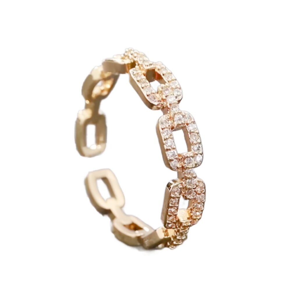 Pave Chain Link Minimalist Stack Band 18K Gold Plated Ring